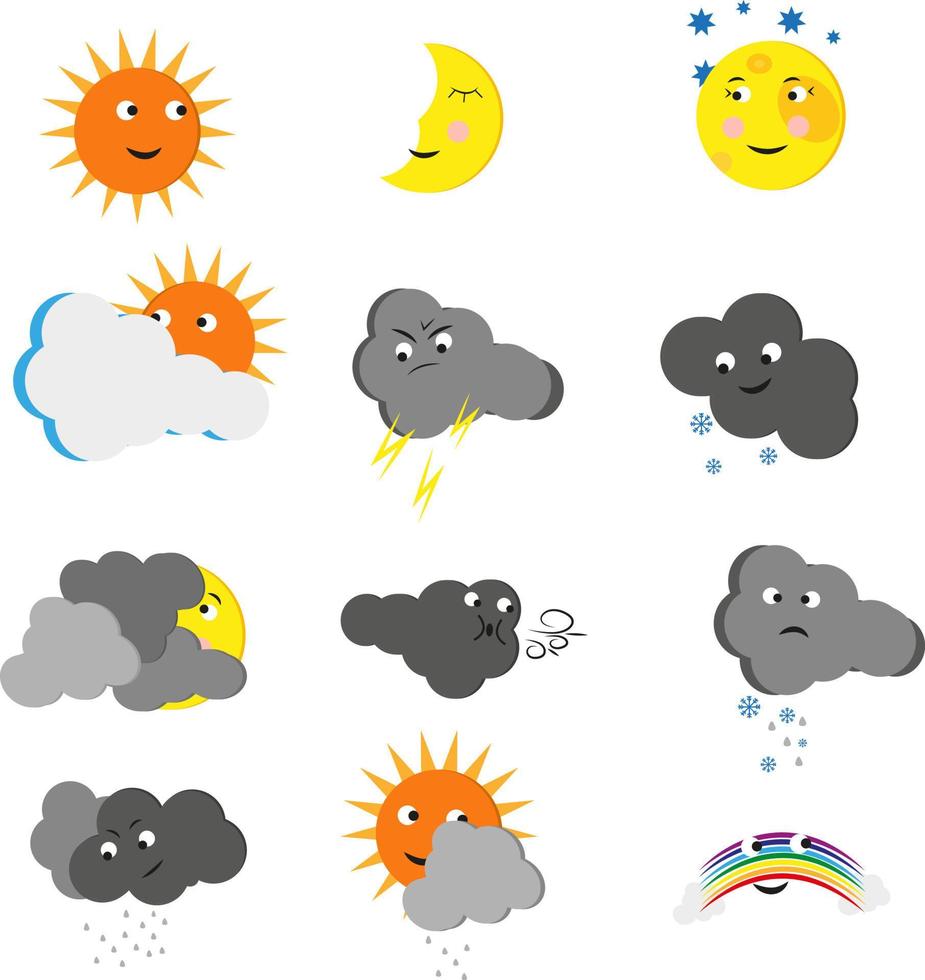 Conjunto de iconos meteorológicos, ilustración, vector sobre un fondo blanco.