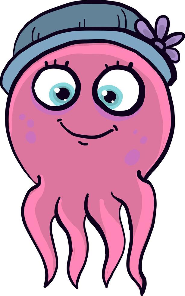 Pink octopus, illustration, vector on white background