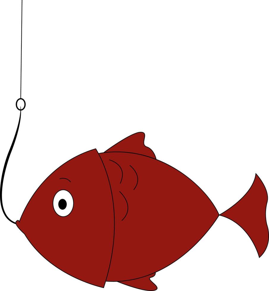 Pescado en el anzuelo, ilustración, vector sobre fondo blanco.