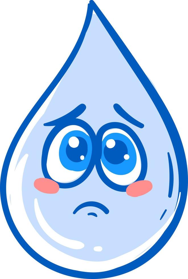 Sad little water drop, illustration, vector on a white background.