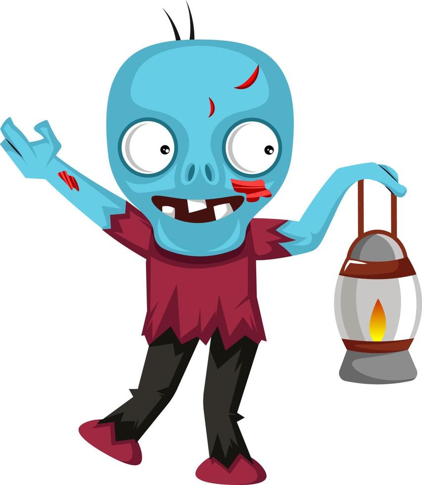Zombie with torch, illustration, vector on white background.