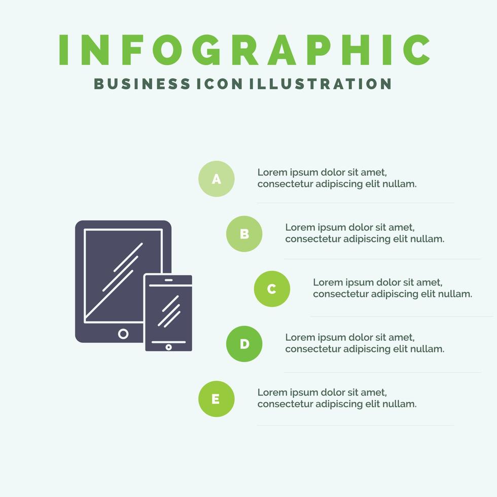 Smartphone Business Mobile Tablet Phone Solid Icon Infographics 5 Steps Presentation Background vector
