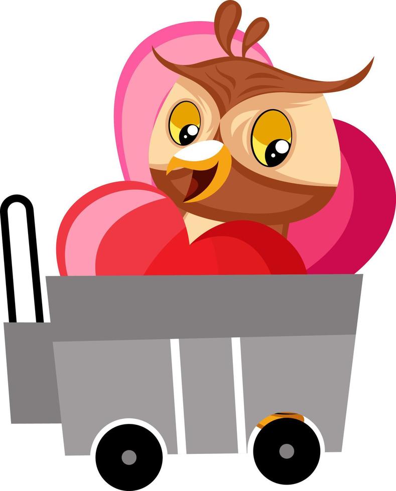 Owl with heart, illustration, vector on white background.