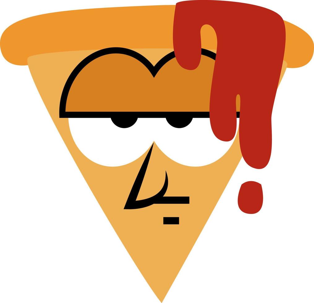 Bored slice of pizza, illustration, on a white background. vector