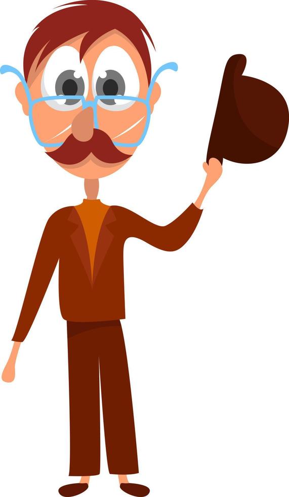 Man with hat and glasses , illustration, vector on white background