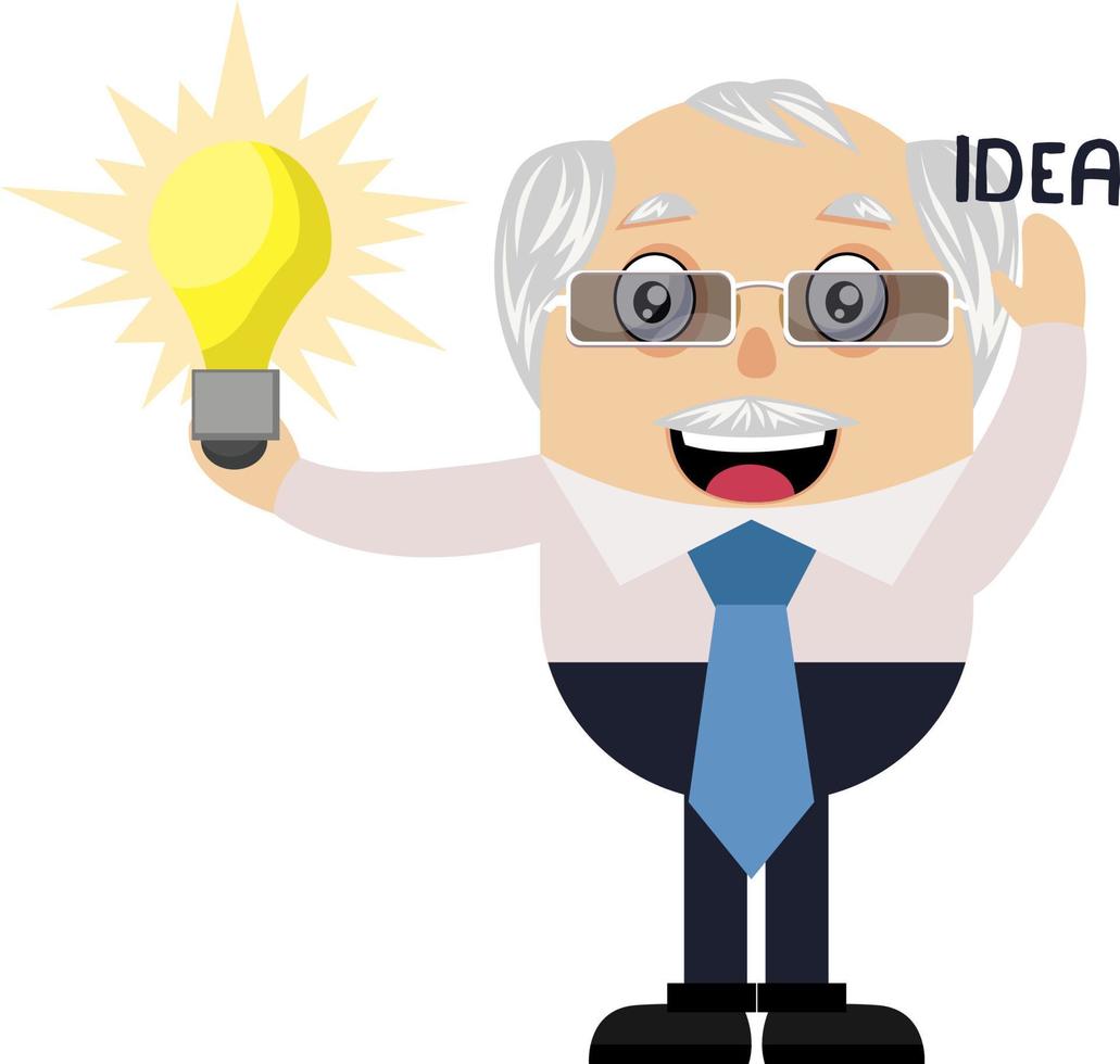 Old man is having idea, illustration, vector on white background.