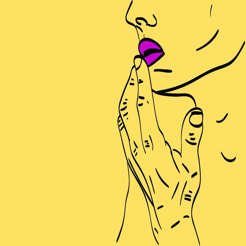 mujer con labios morados, ilustración, vector sobre fondo blanco.