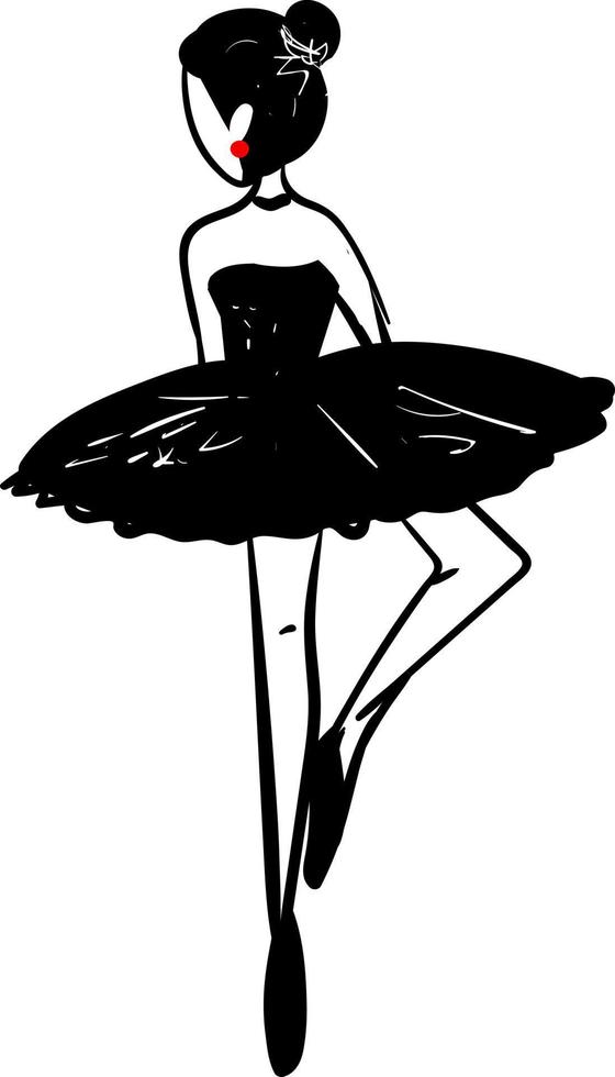 Bailarina boceto en blanco y negro, ilustración, vector sobre fondo blanco.