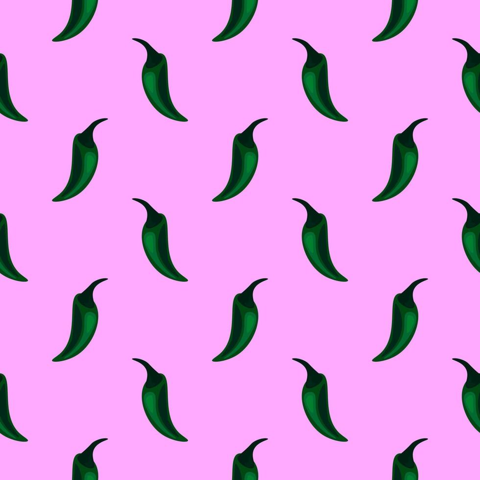 Green jalapeno, seamless pattern on pink background. vector