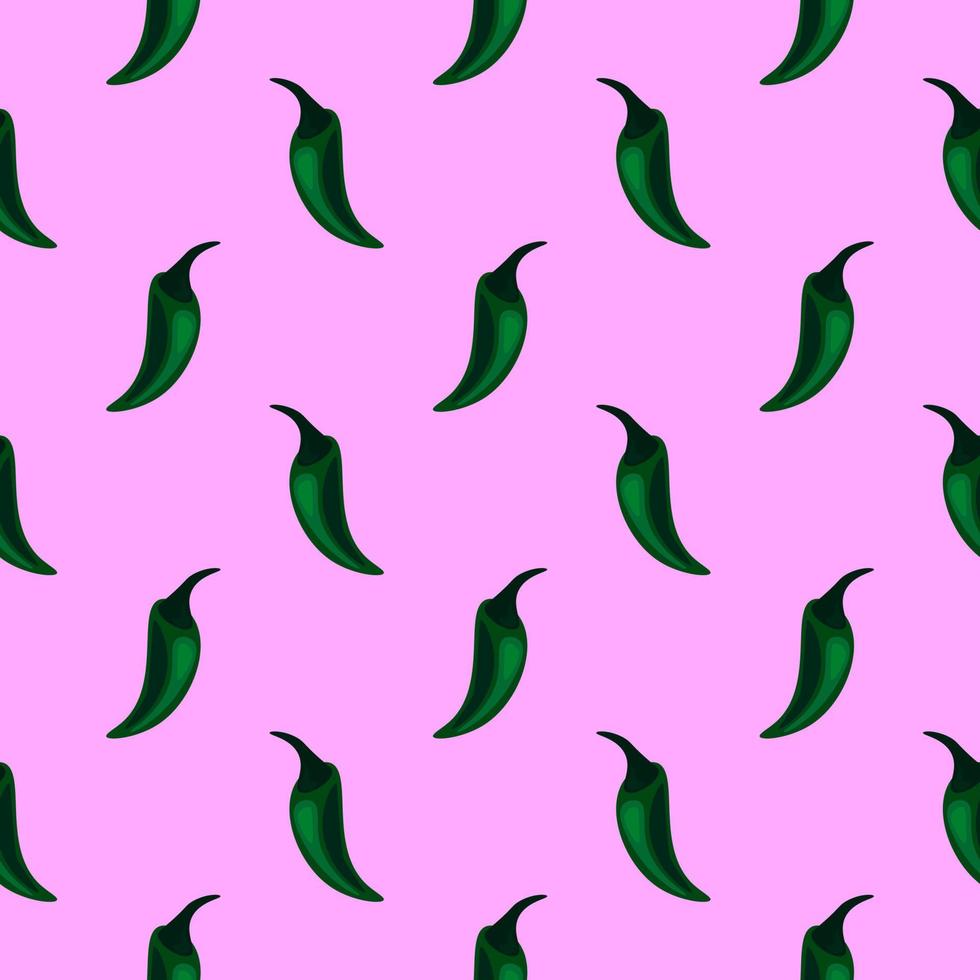 Green jalapeno, seamless pattern on pink background. vector