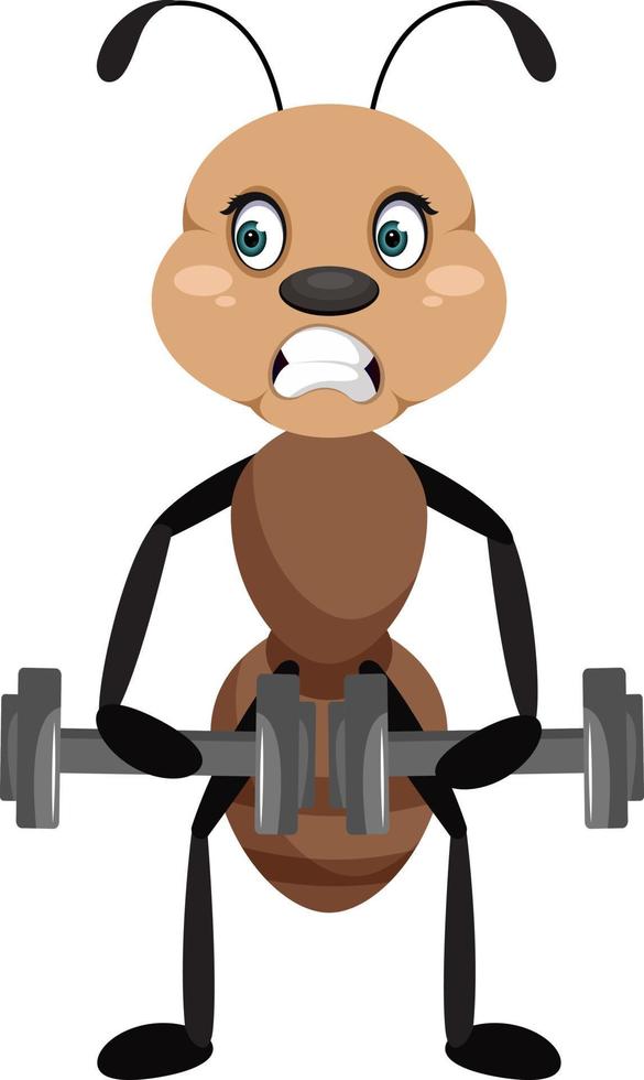 Ant with weights, illustrator, vector on white background.