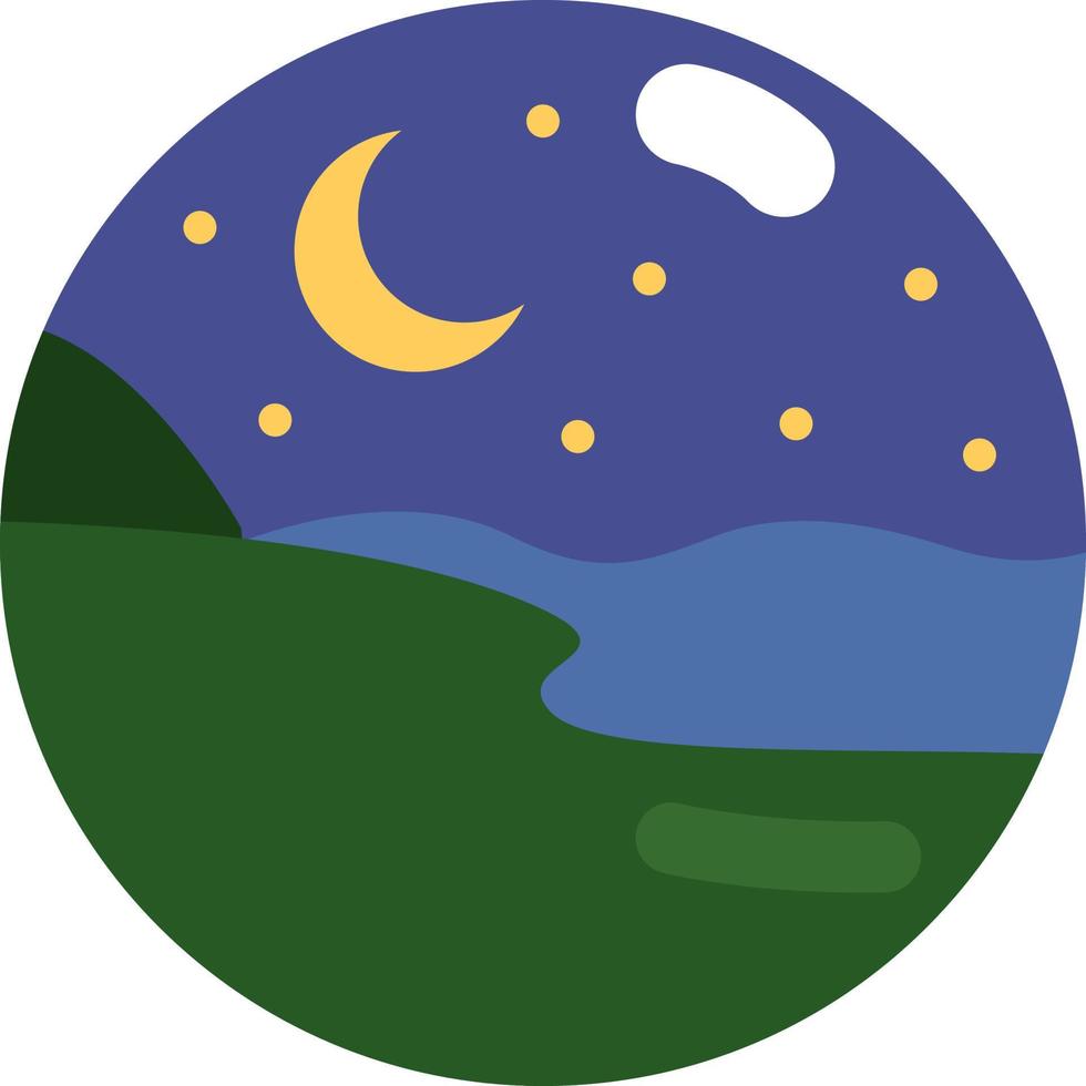 Night on the River landascape, illustration, vector on a white background.