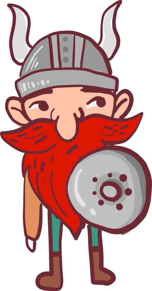 Viking con escudo, ilustración, vector sobre fondo blanco.