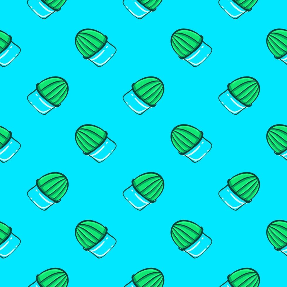 Green cactus , seamless pattern on a light blue background. vector
