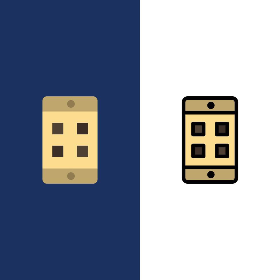 iconos de caja de celdas móviles planos y llenos de línea conjunto de iconos vector fondo azul