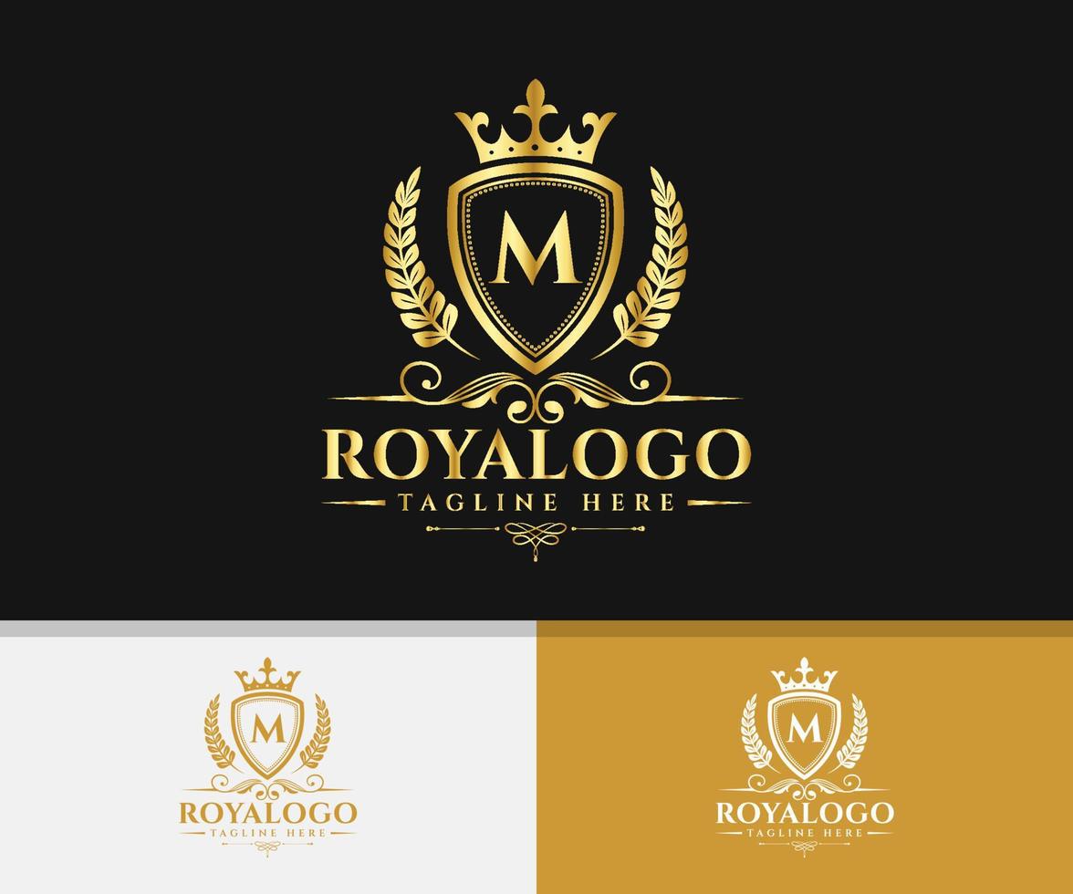 logotipo real elegante de marca de lujo. plantilla de logotipo de letra real m. vector