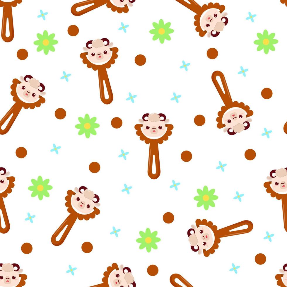 Seamless pattern with baby lamb rattle. Children's pattern on textiles. Gentle children's  white   background vector