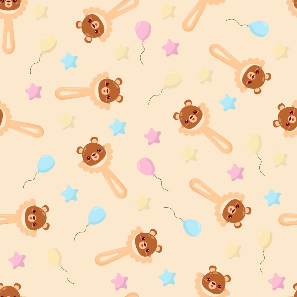 Seamless pattern with baby bear rattle. Children's pattern on textiles. Gentle children's  beige  background vector