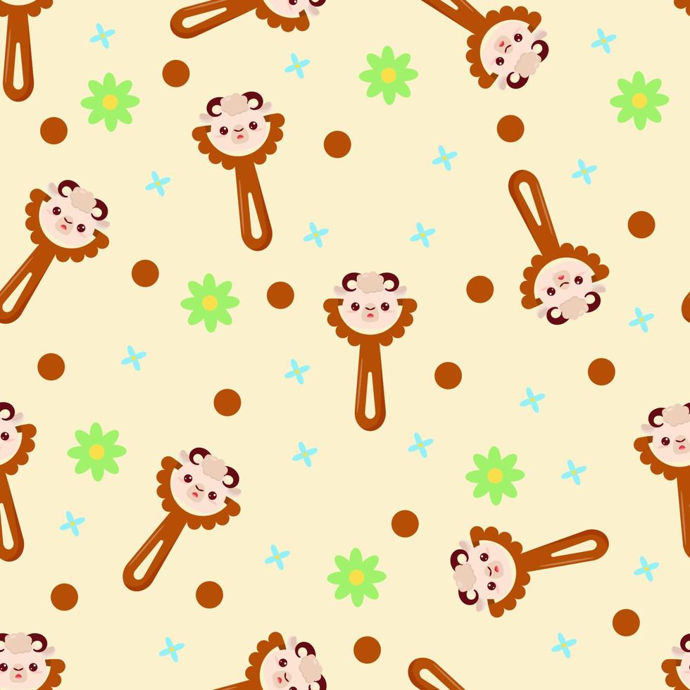 Seamless pattern with baby lamb rattle. Children's pattern on textiles. Gentle children's  yellow   background vector