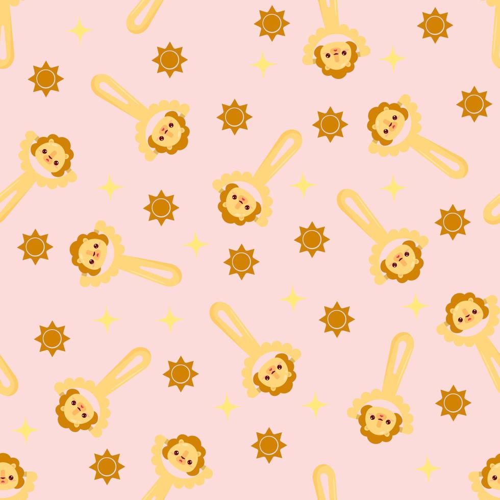 Seamless pattern with baby lion rattle. Children's pattern on textiles. Gentle children's  pink   background vector