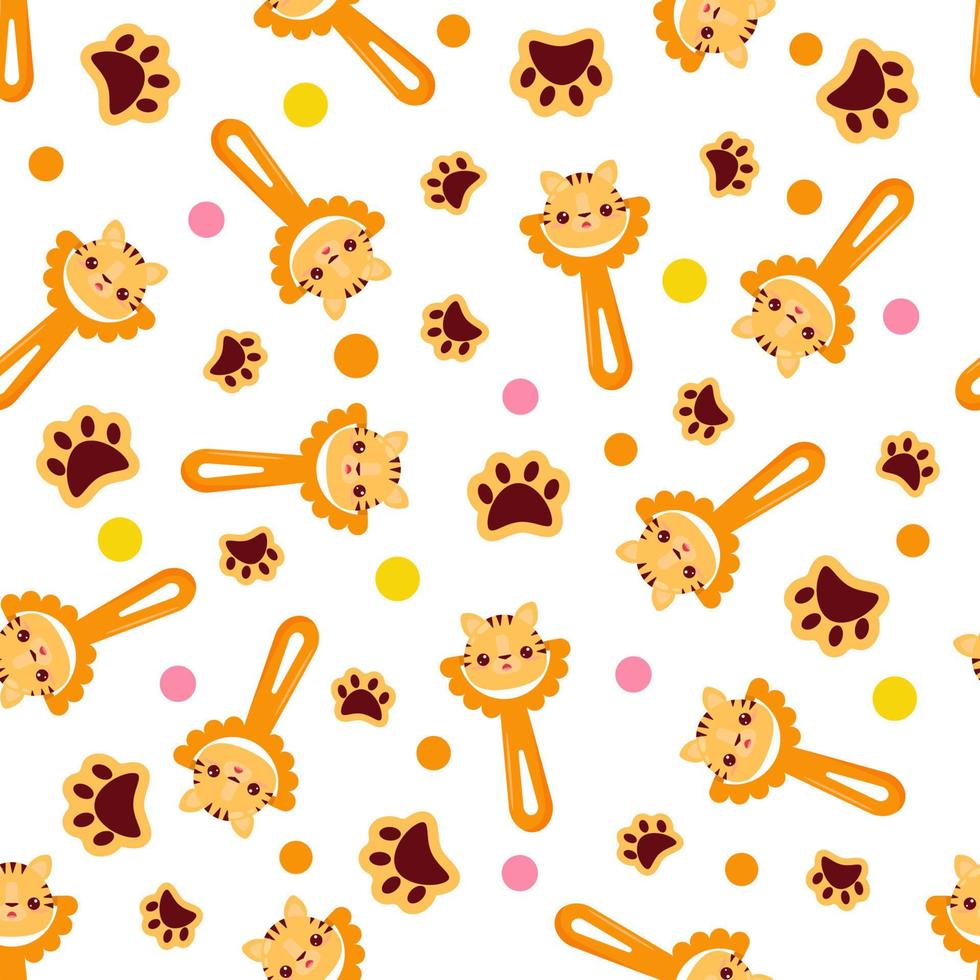 Seamless pattern with baby tiger rattle. Children's pattern on textiles. Gentle children's  white  background vector