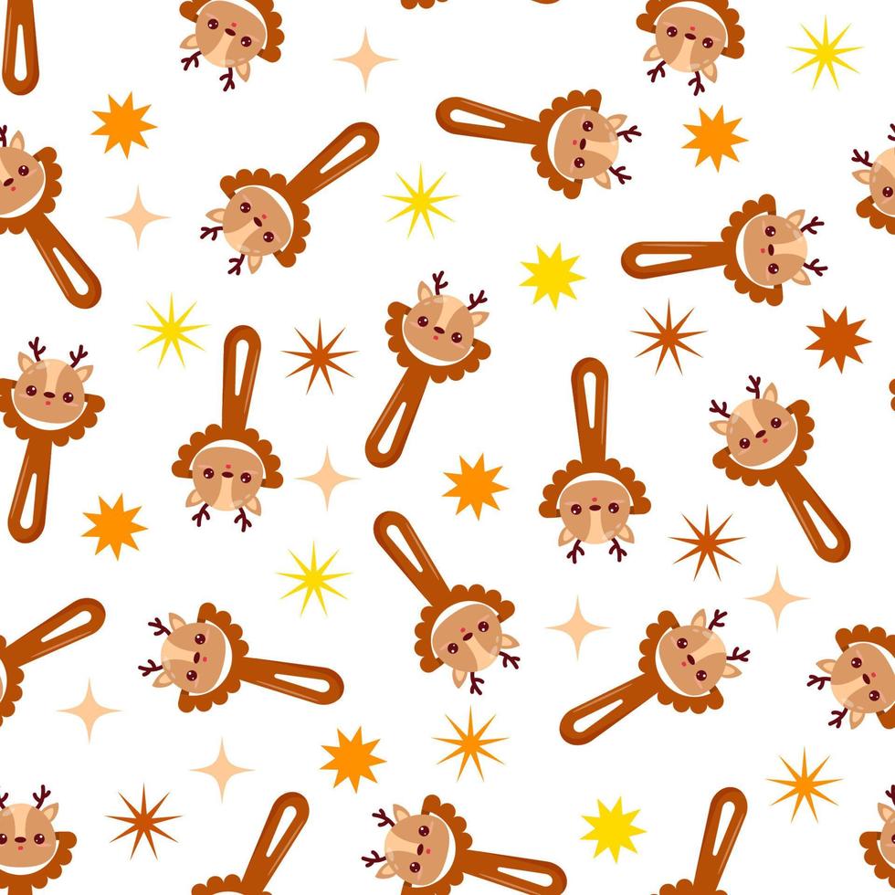 Seamless pattern with baby deer rattle. Children's pattern on textiles. Gentle children's  white   background vector