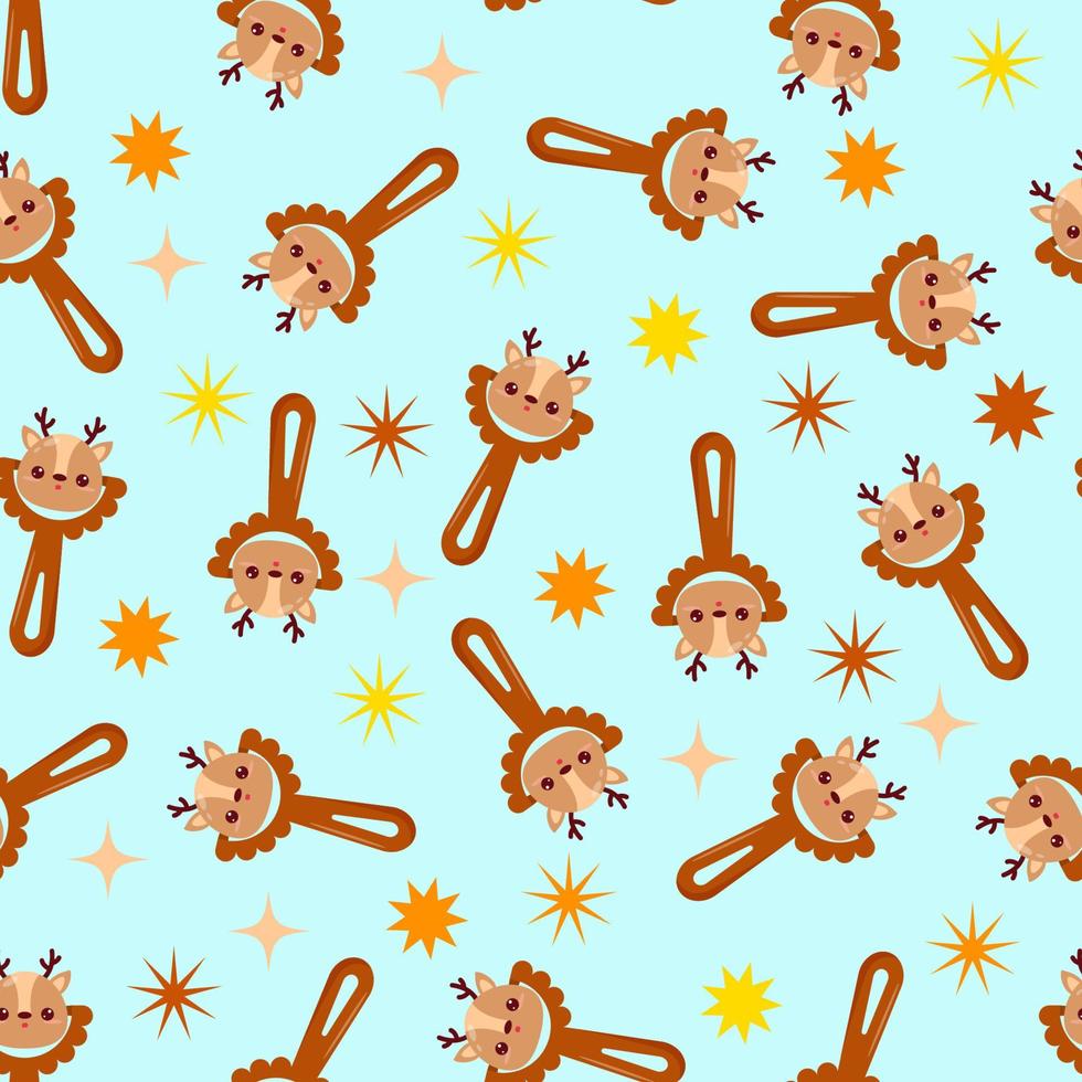 Seamless pattern with baby deer rattle. Children's pattern on textiles. Gentle children's  blue  background vector