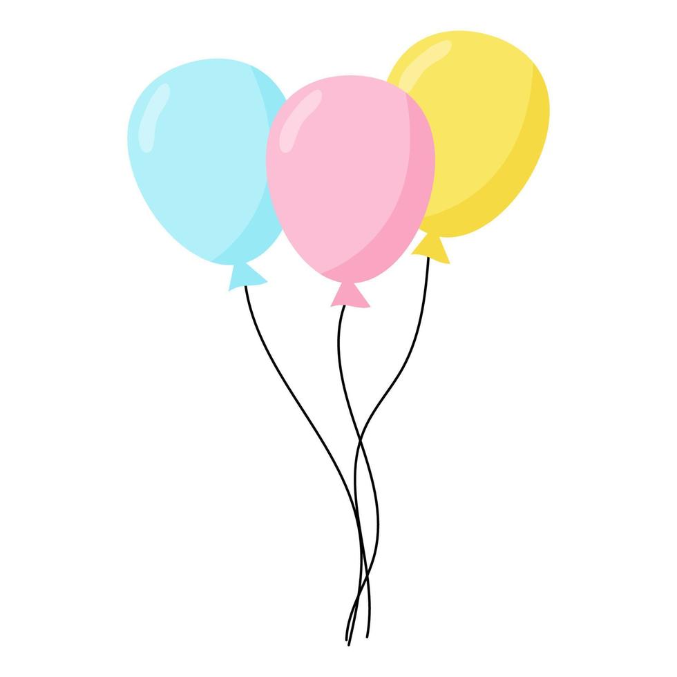 Balloon in cartoon style. Bunch of balloons for birthday and party. Flying balloon with rope. Blue, red, yellow and green ball isolated on white background. vector