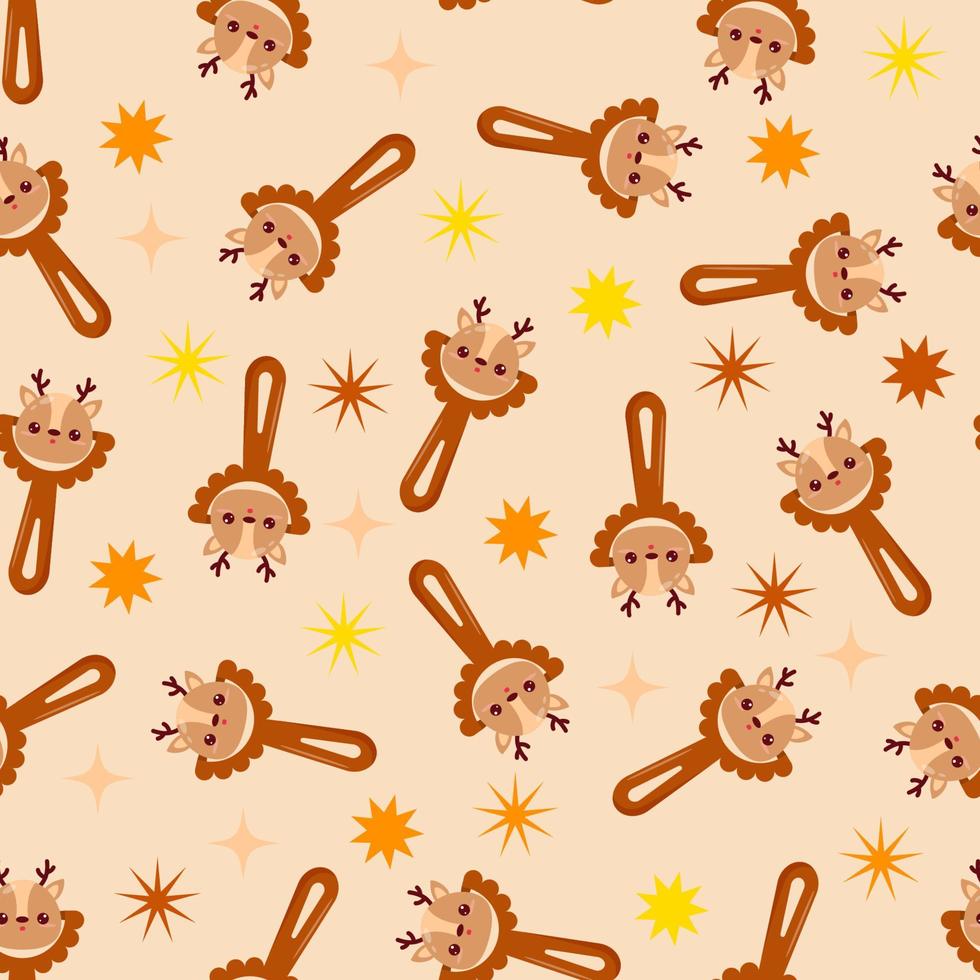 Seamless pattern with baby deer rattle. Children's pattern on textiles. Gentle children's  beige  background vector