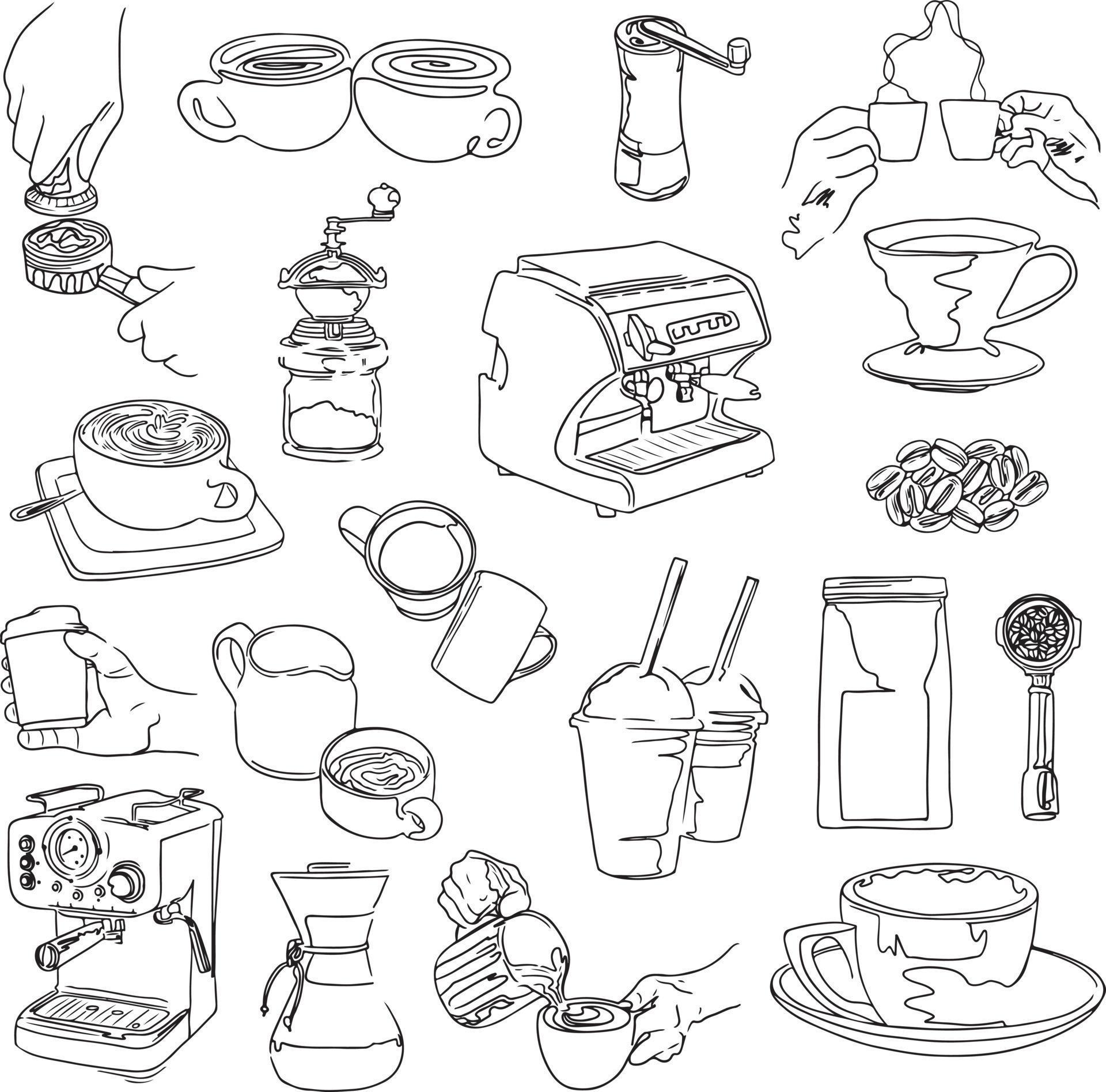Set of Coffee line art. 13515056 Vector Art at Vecteezy