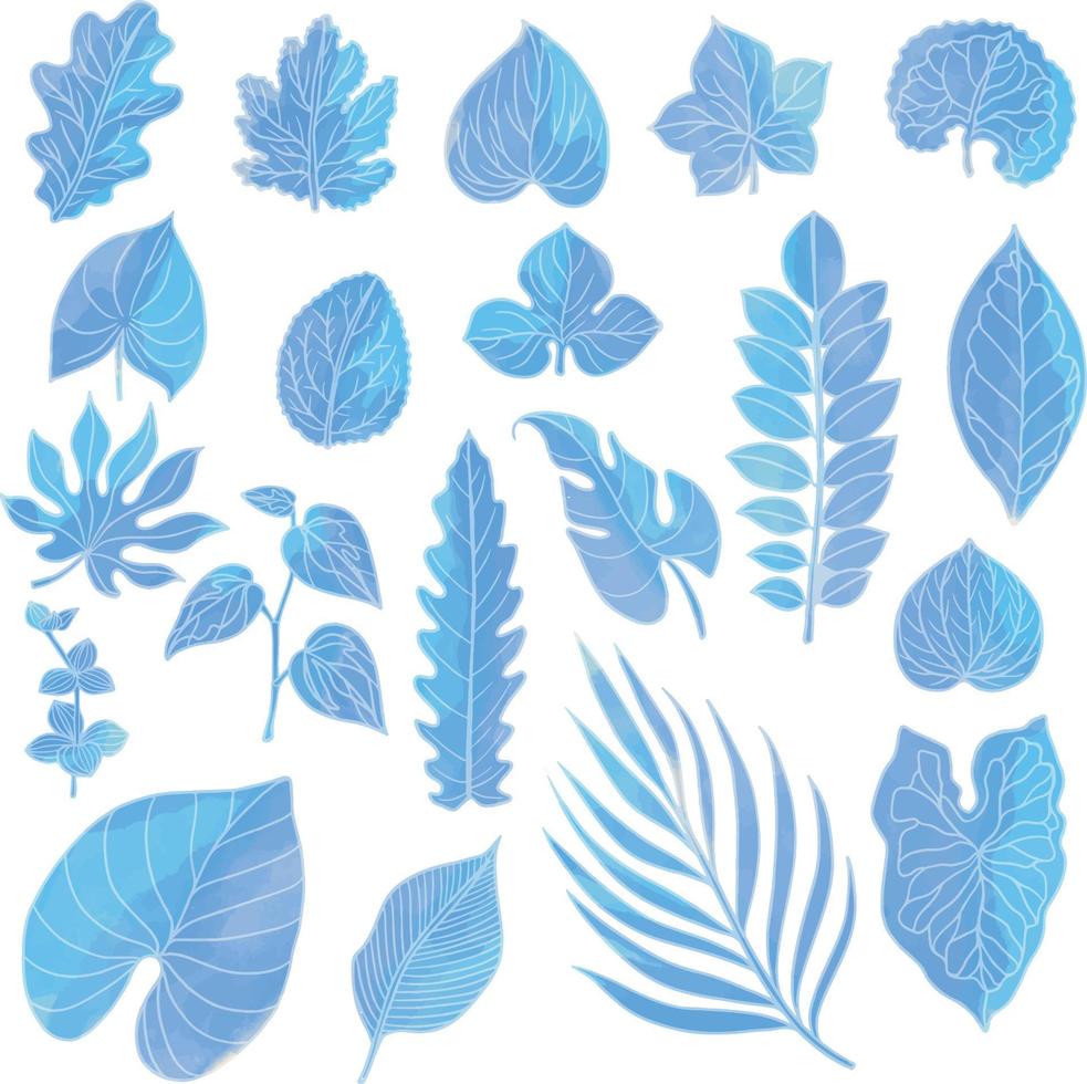 Set of Watercolor Leaf, Blue leaves clipart vector