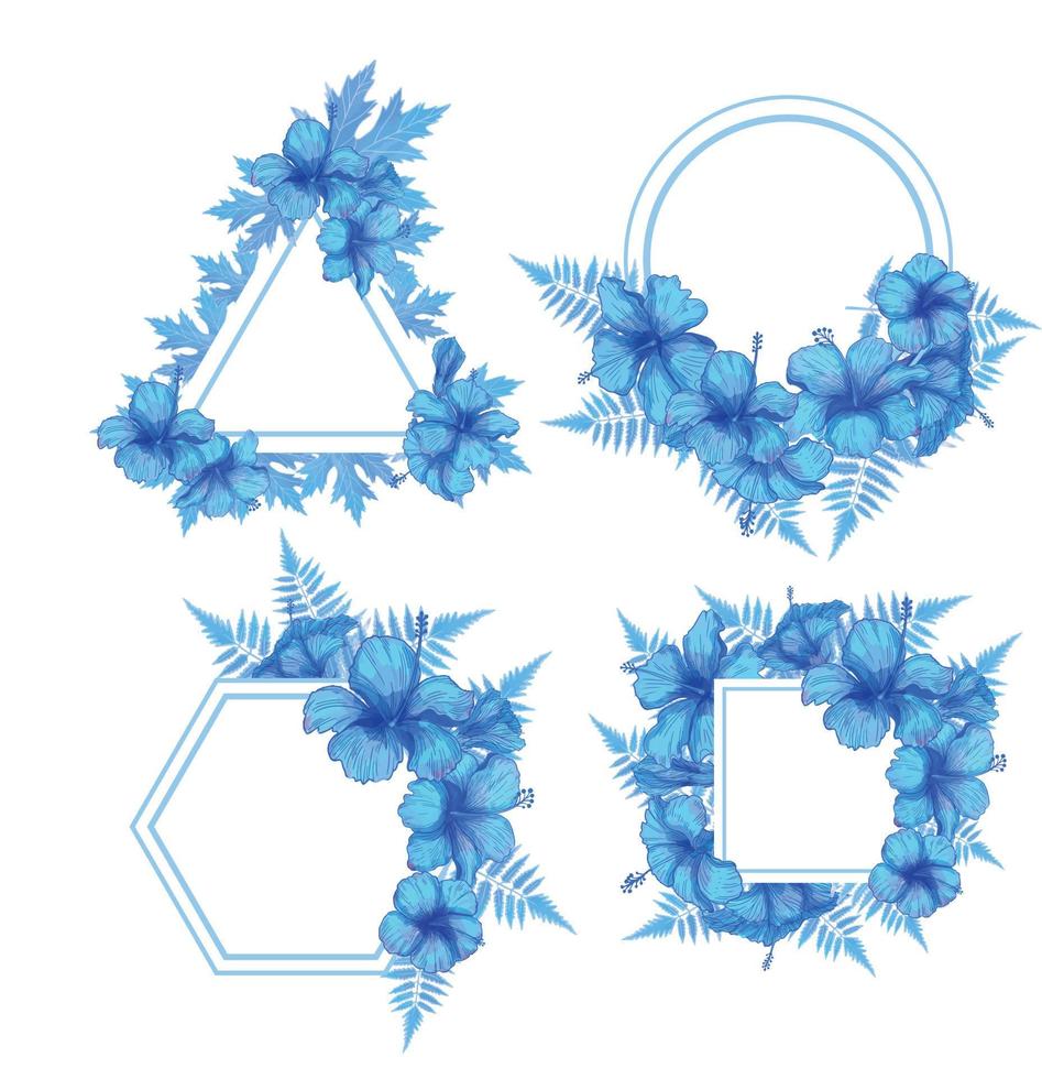 conjunto de hojas de acuarela y marco de flores, imágenes prediseñadas de hojas azules vector