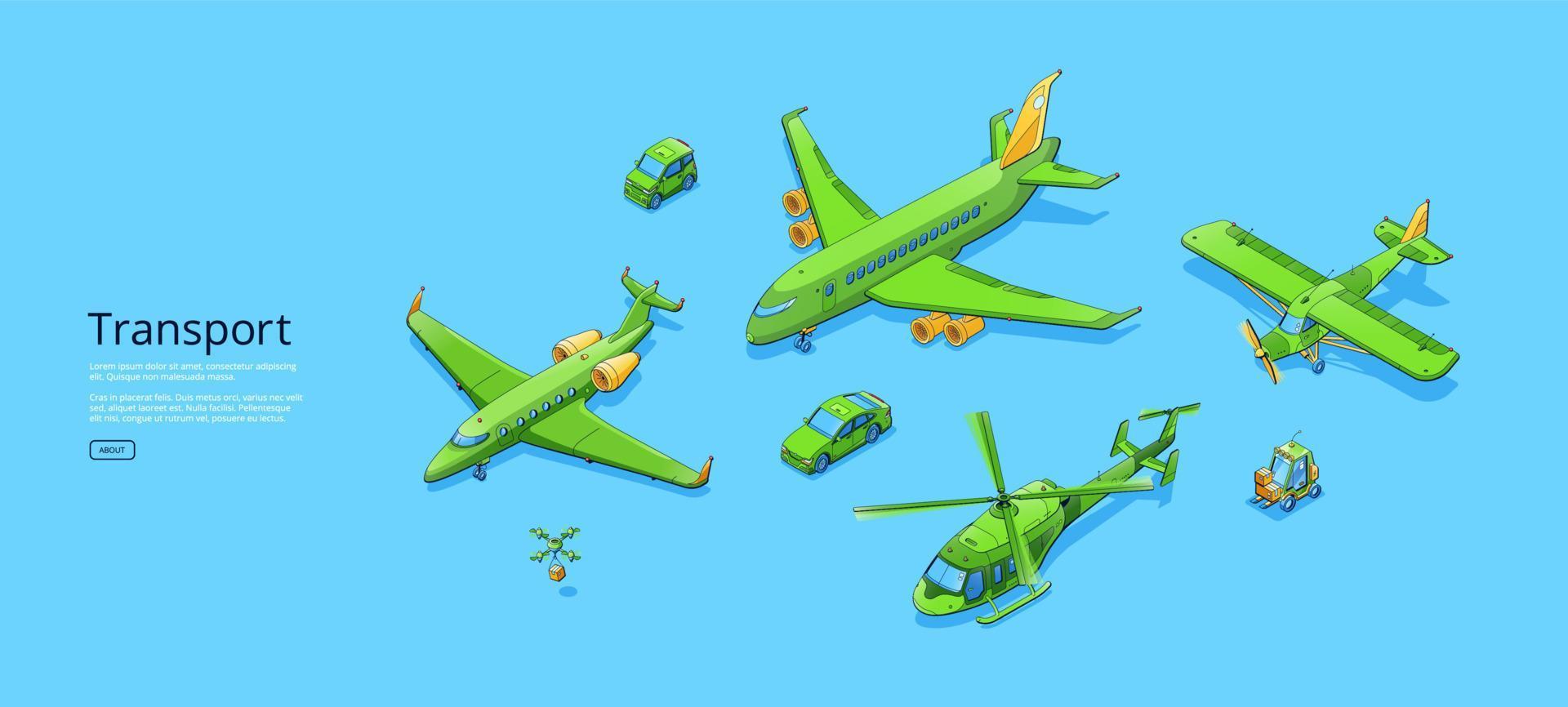 Transport poster with airplanes, helicopter, cars vector