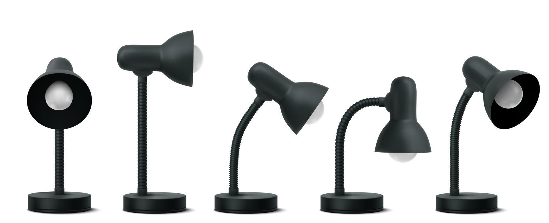 Lámpara de mesa 3d en diferentes posiciones, bombilla de escritorio vector