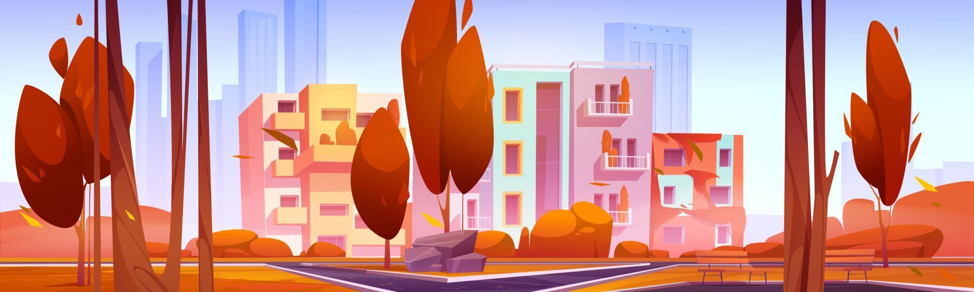 Autumn landscape with city park and eco houses vector