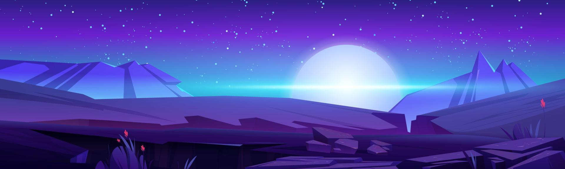 Night landscape with mountains and full moon shine vector