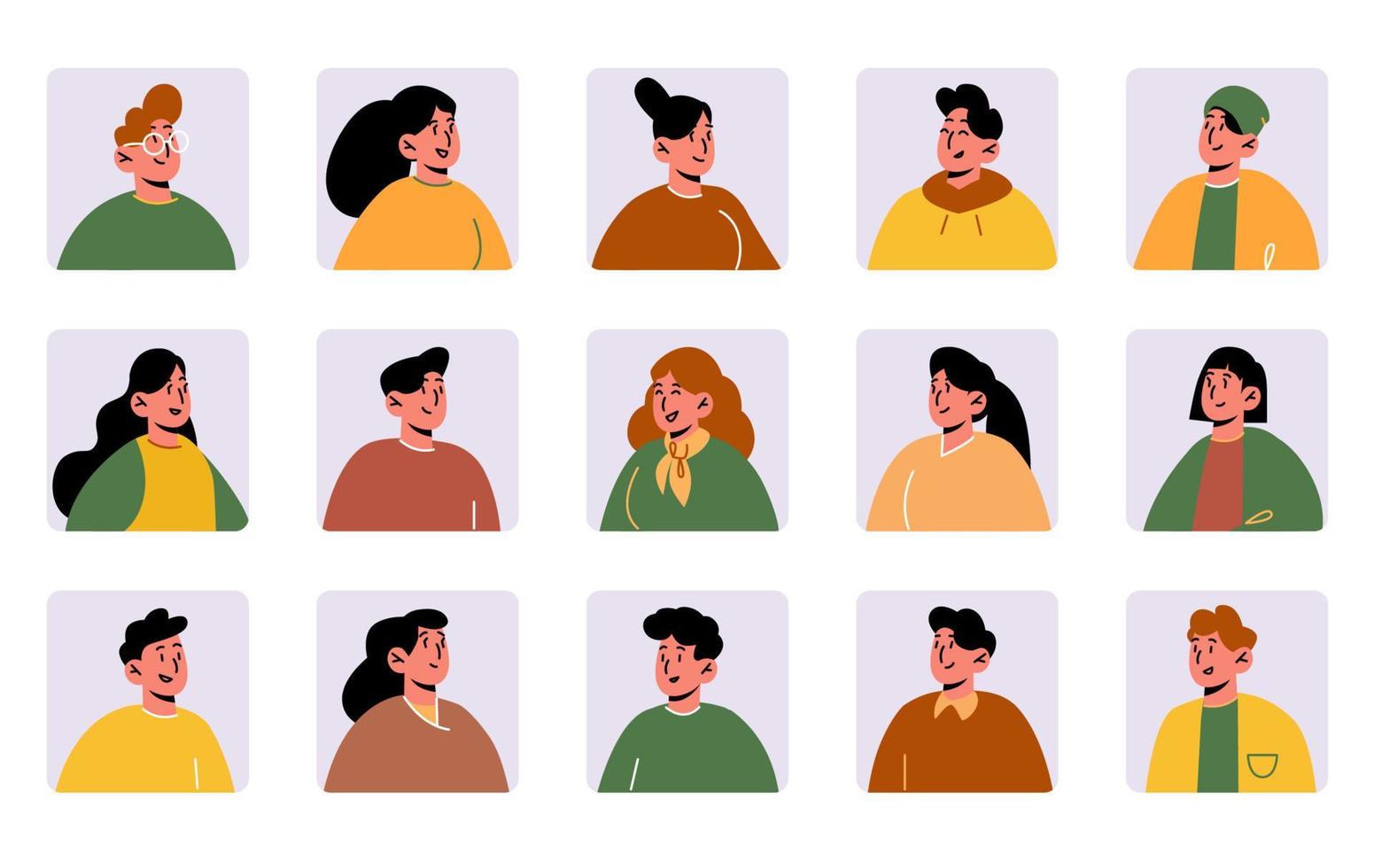 avatares de personas, iconos cuadrados con caras de personas vector