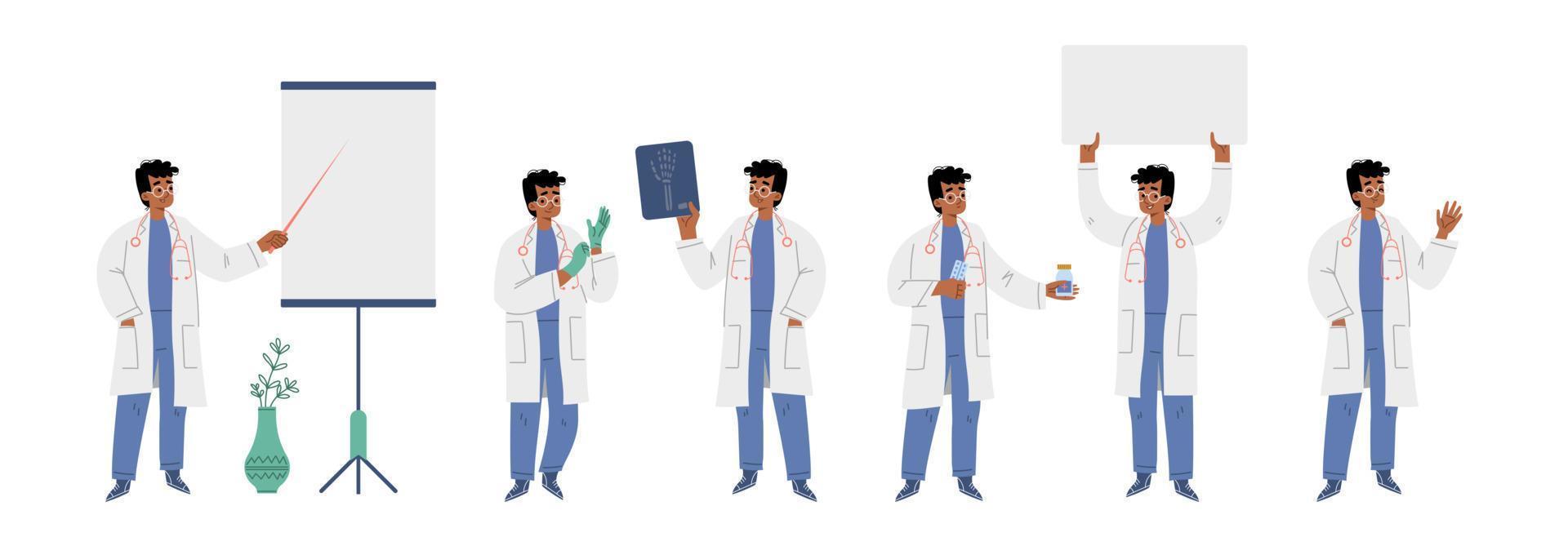 Doctor with blank banner and white board vector
