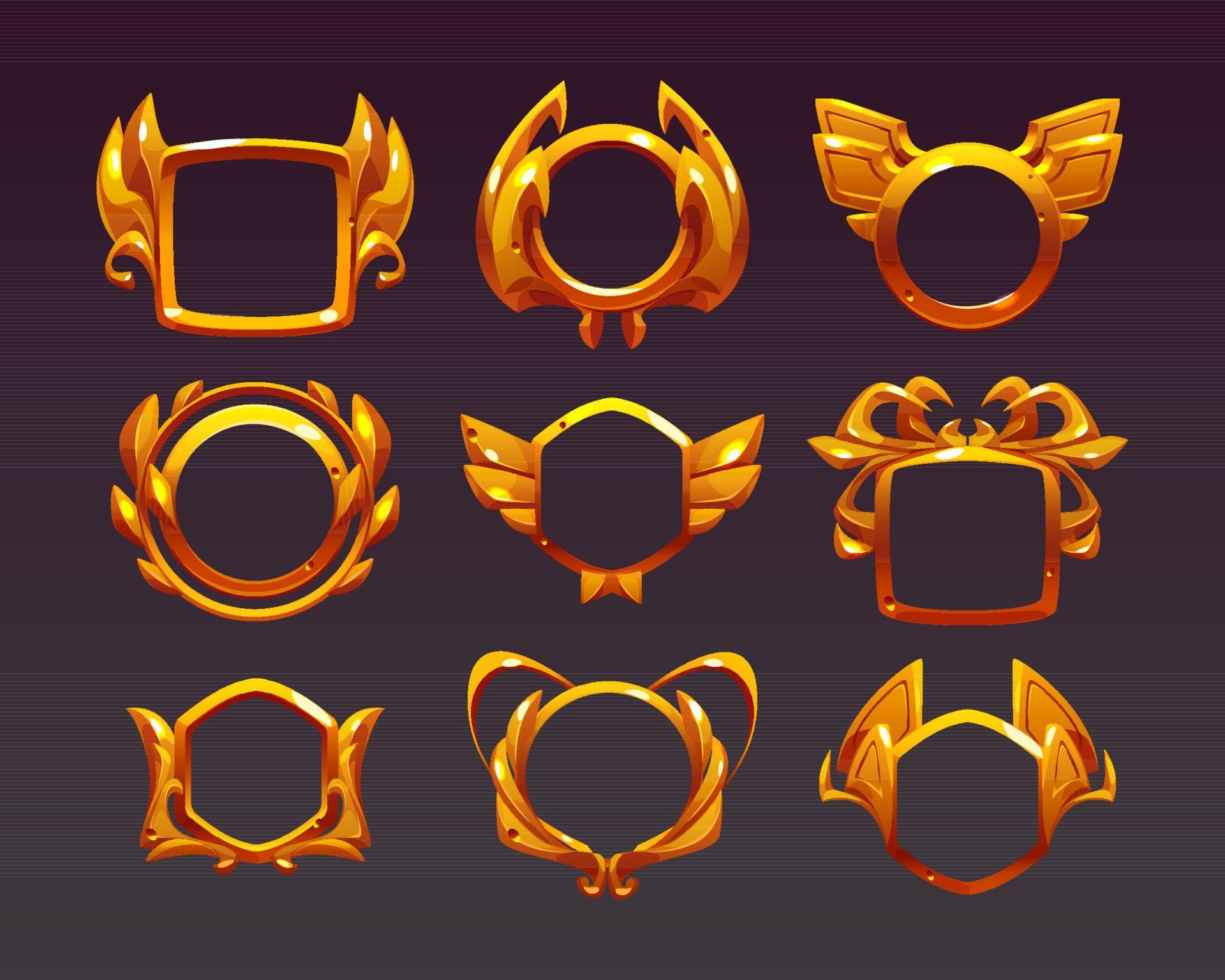 Ui game frames, gold textured borders for rpg game 13515158 Vector Art at Vecteezy