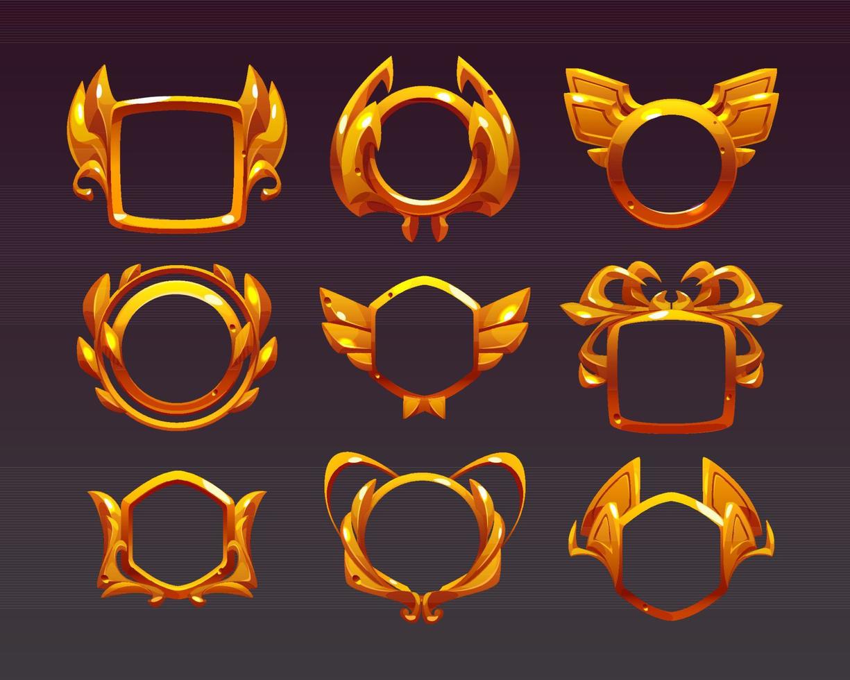 Ui game frames, gold textured borders for rpg game vector