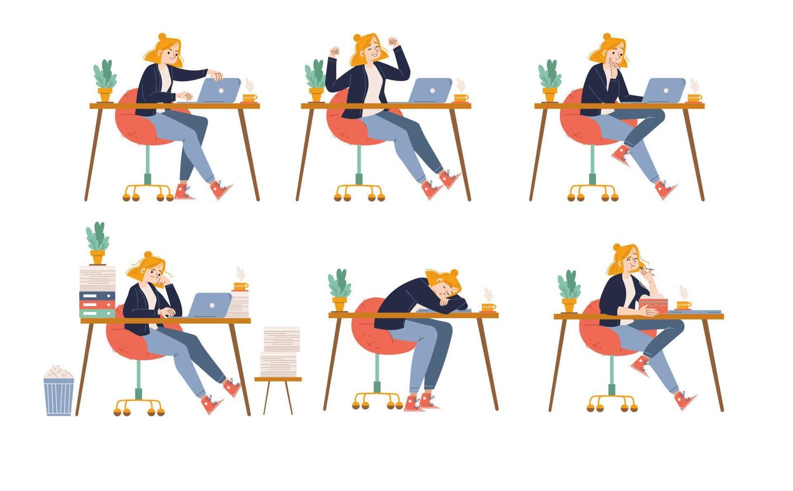 Office worker different emotions and activities vector