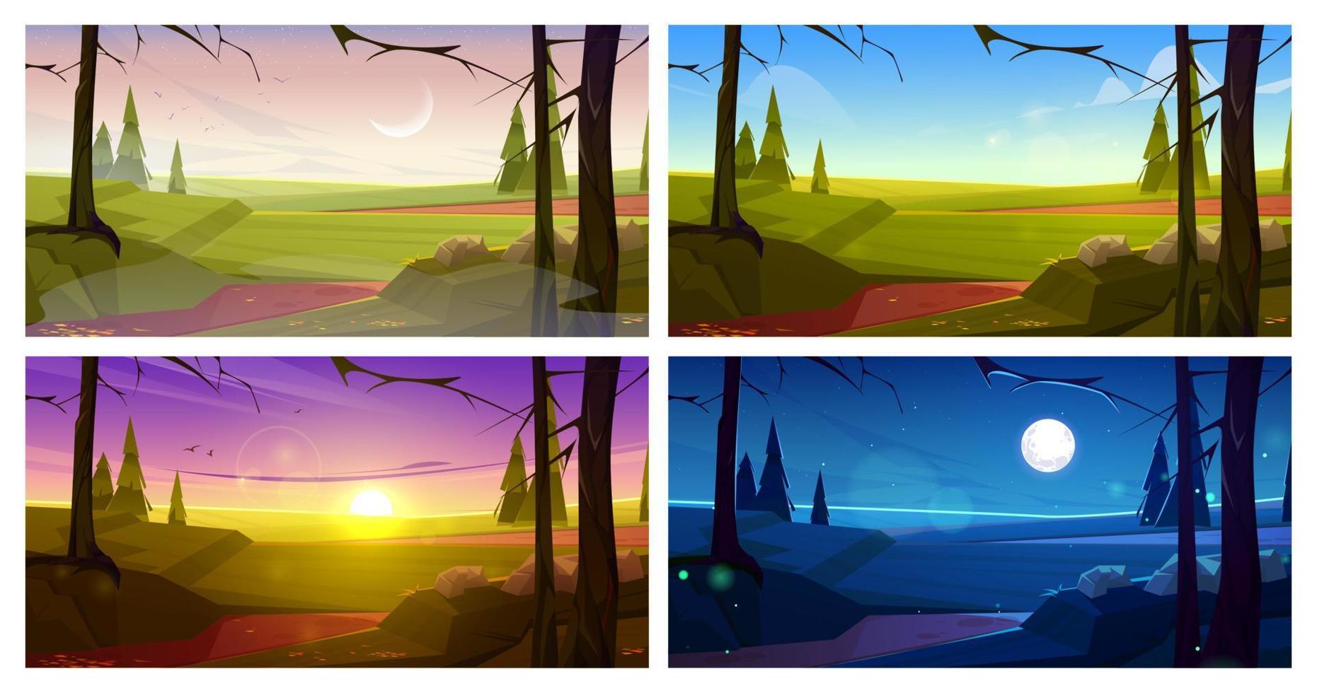 Autumn landscape at different time of day vector