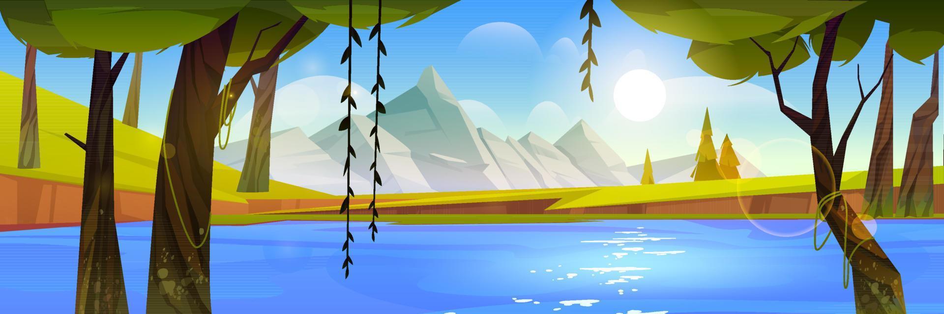 Mountain valley with lake and forest vector