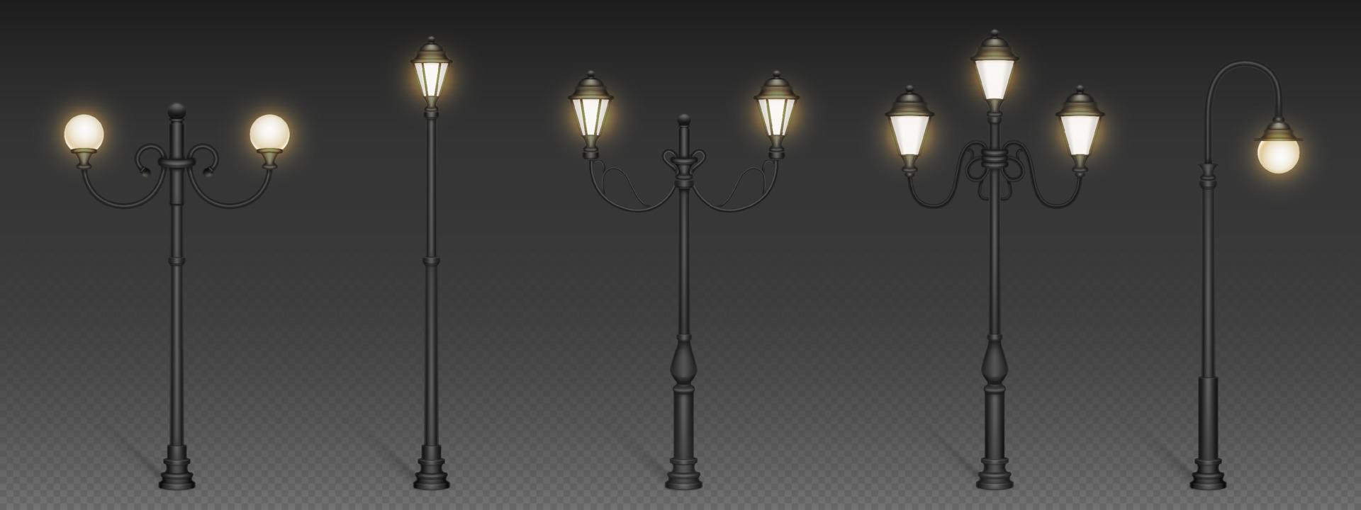 Vintage street lights retro lampposts for lighting vector