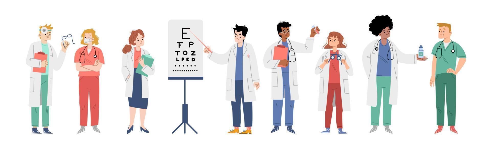 oftalmólogos y enfermeras, personal médico vector