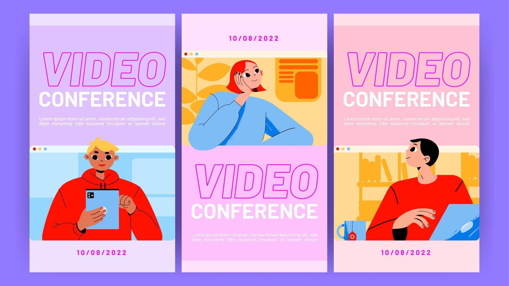 videoconferencia, carteles de reuniones en línea. vector