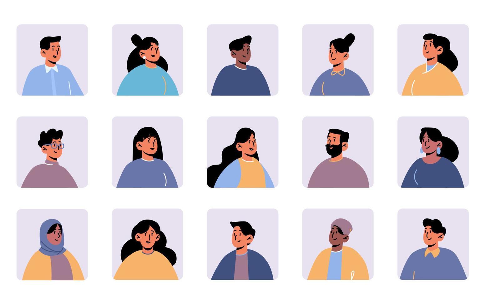 Diverse people avatars, man and woman person faces vector