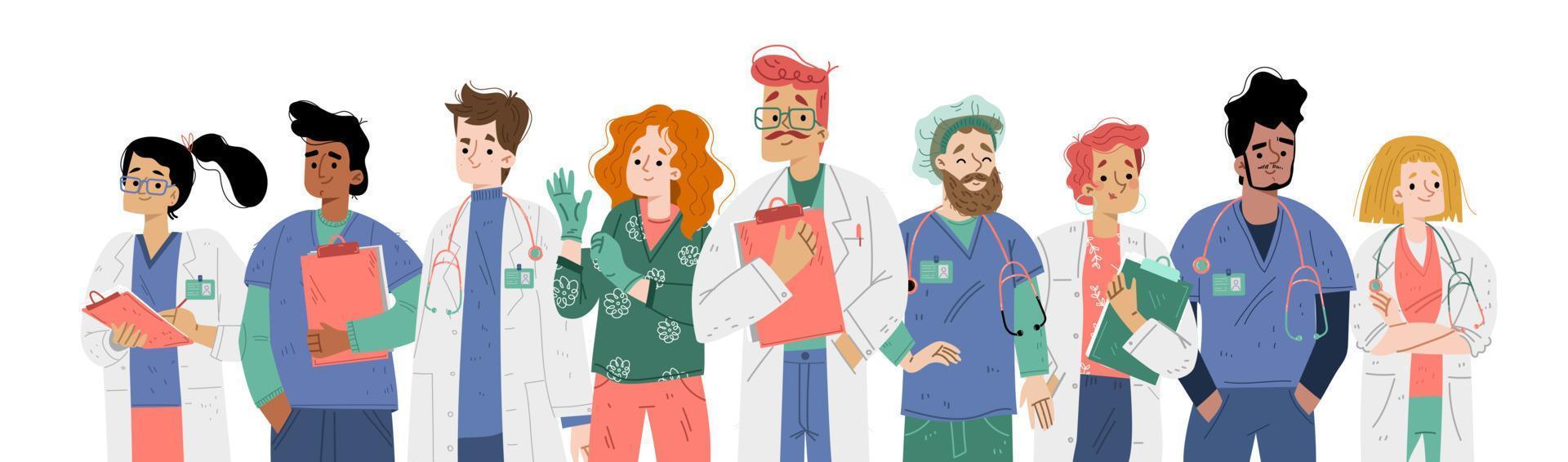 Hospital team with doctors and nurses in uniform vector