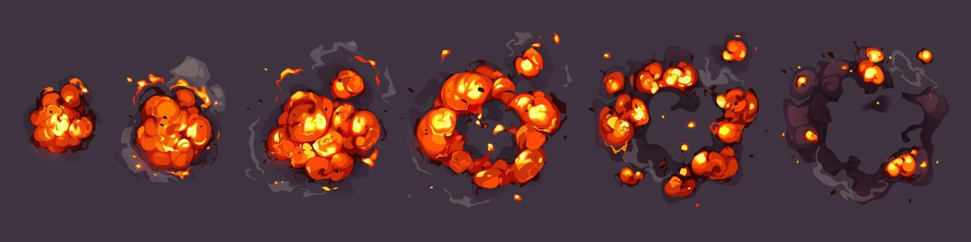 Cartoon bomb explosion storyboard, clouds boom set vector