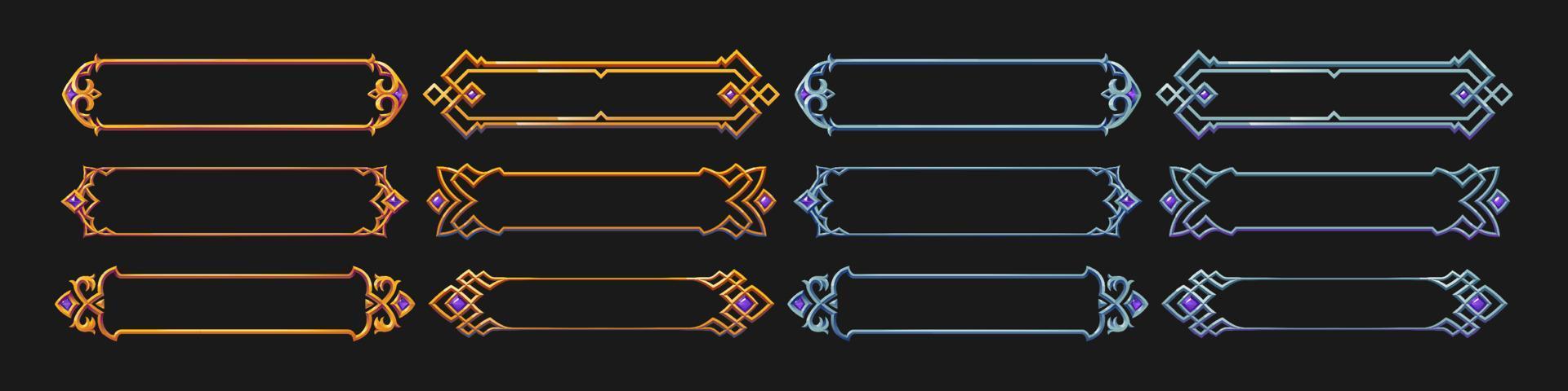 Fantasy gold and silver frames for rpg game vector